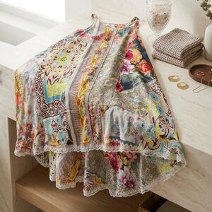 Johnny Was Patchwork Floral Print High-Low Dress Excellent Size: Large